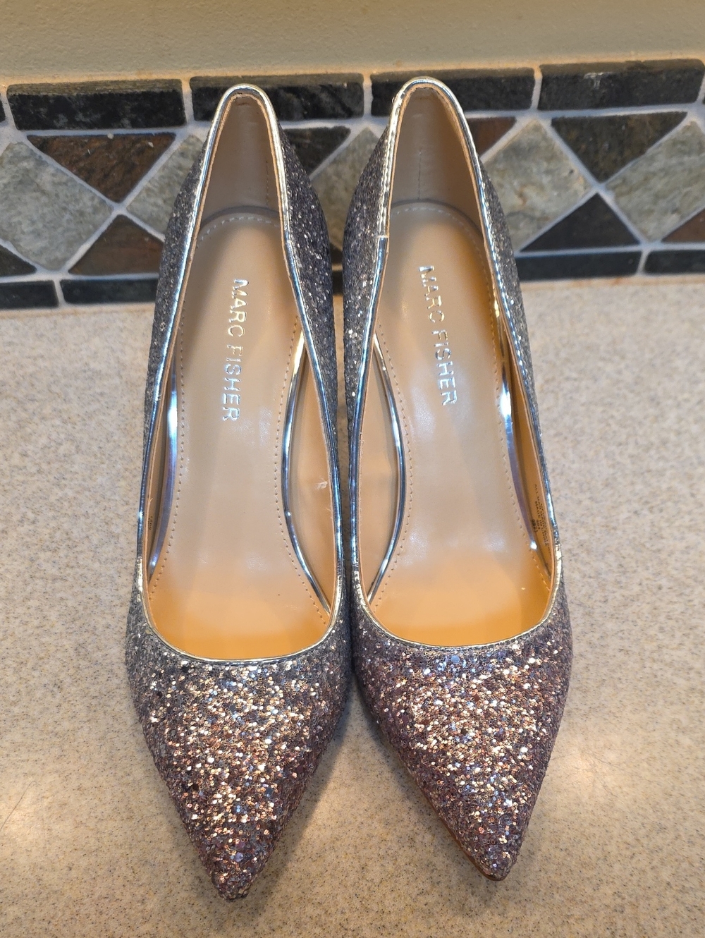 Marc Fisher Glitter Pointed Toe Pumps - Rose Silver Sparkle